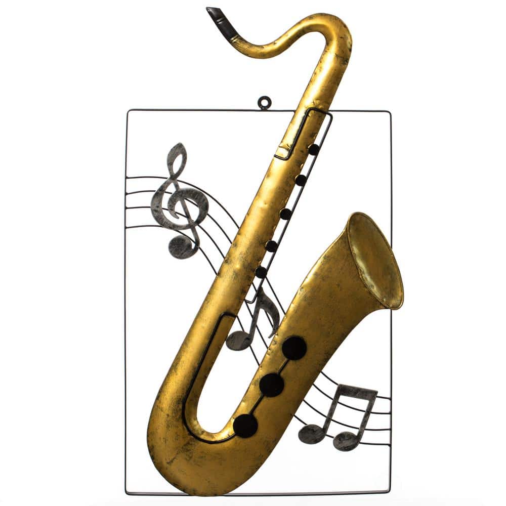 Vintiquewise Hanging Metal Saxophone Musical Note Wall Art Decor Sculpture for Home Bar