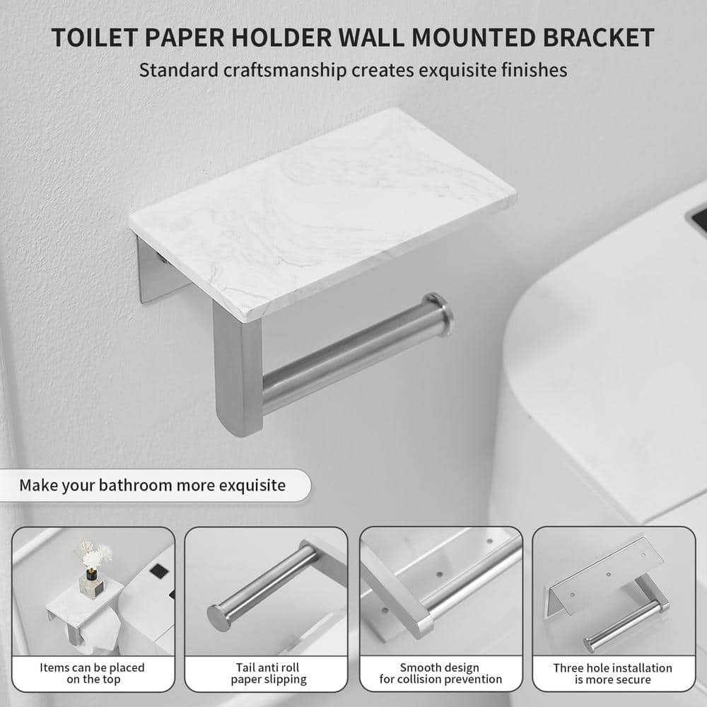Brushed Gold Wall Mounted Toilet Paper Holder with Marble Shelf