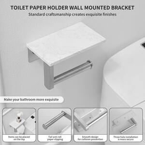 Wall Mount Toilet Paper Holder With Natural Marble Shelf Tissue Storage Holder In Brushed Nickel