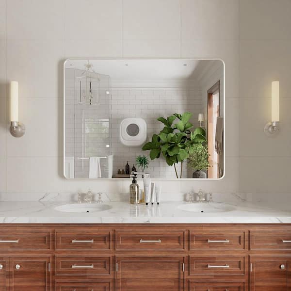 niveal Ruhr 48 in. W x 36 in. H Rectangular Framed Wall Bathroom Vanity Mirror in Brushed Nickel