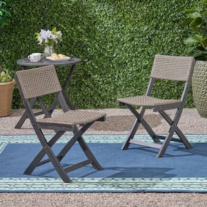 2-Piece Wooden Foldable Rattan Chairs for Backyard Patio Lawn Gray