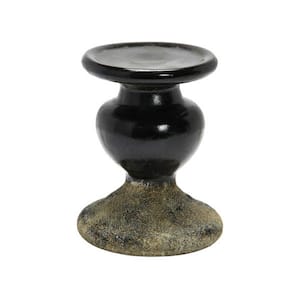 2-Tone Sculptural Terracotta Pillar Candle Holder in Distressed Black