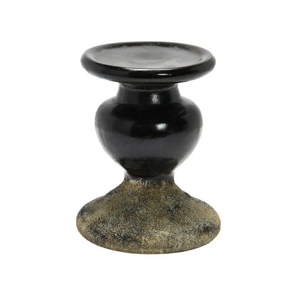 Storied Home 2-Tone Sculptural Terracotta Pillar Candle Holder in Distressed Black