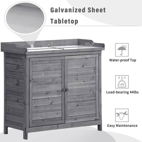 39 in. W x 37 in. H Grey Wood Potting Bench Table, Garden