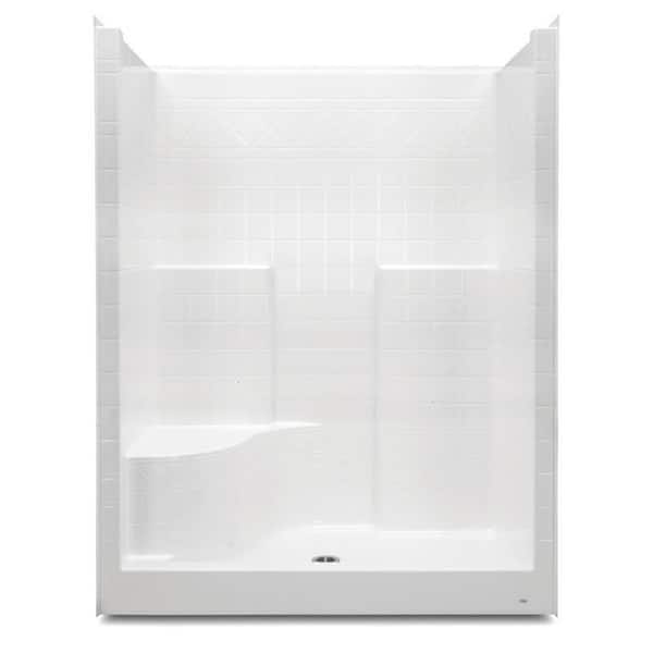 Everyday 60 in. x 36 in. x 76 in. 1-Piece Shower Stall with Left Seat and Center Drain in White