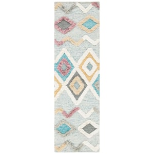 Kenya Grey/Ivory 2 ft. x 8 ft. High-Low Flokati Trellis Chevron Runner Rug