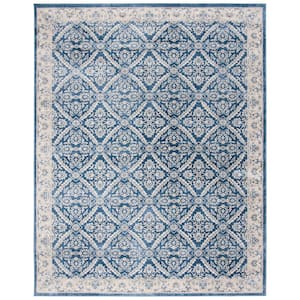 Brentwood Navy/Cream 12 ft. x 18 ft. Antique Floral Border Area Rug