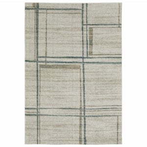Grey Teal Beige and Tan 3 ft. x 5 ft. Geometric Power Loom Stain Resistant Area Rug