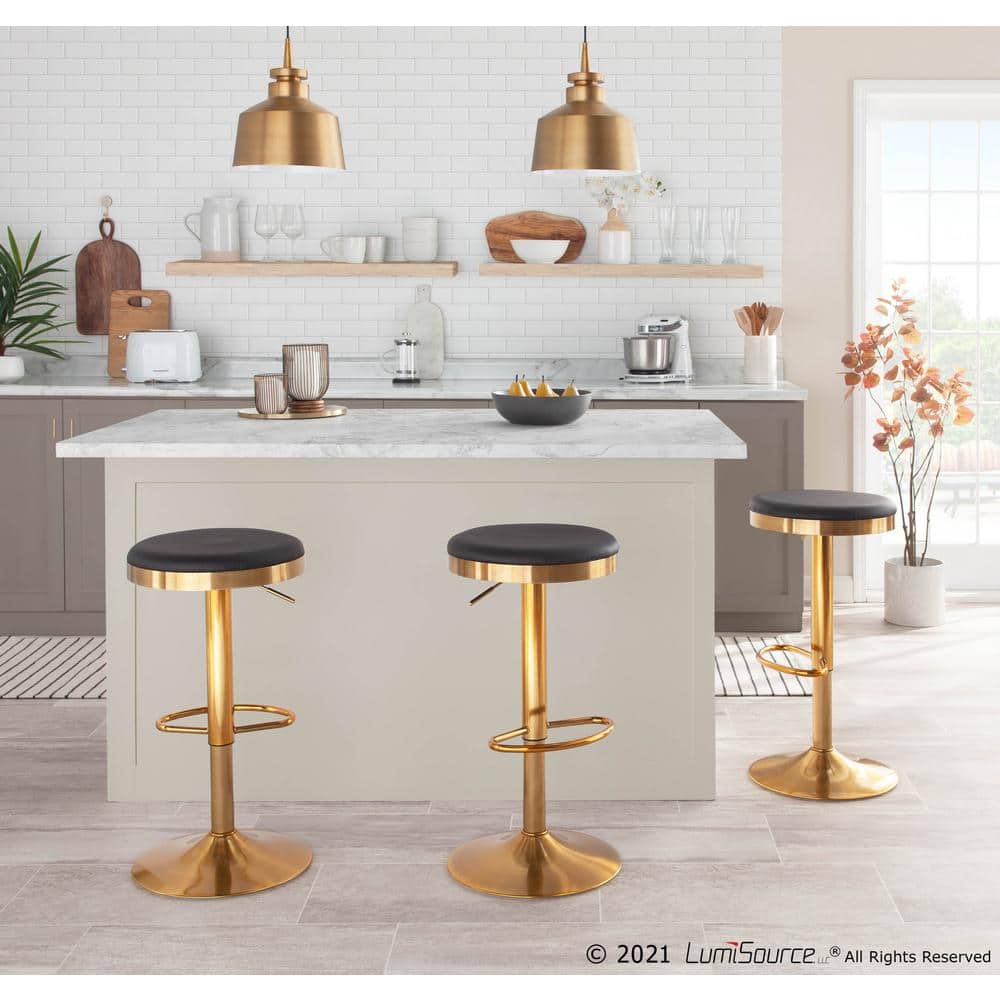 Set of 2 Black Faux Leather Adjustable Swivel Barstools