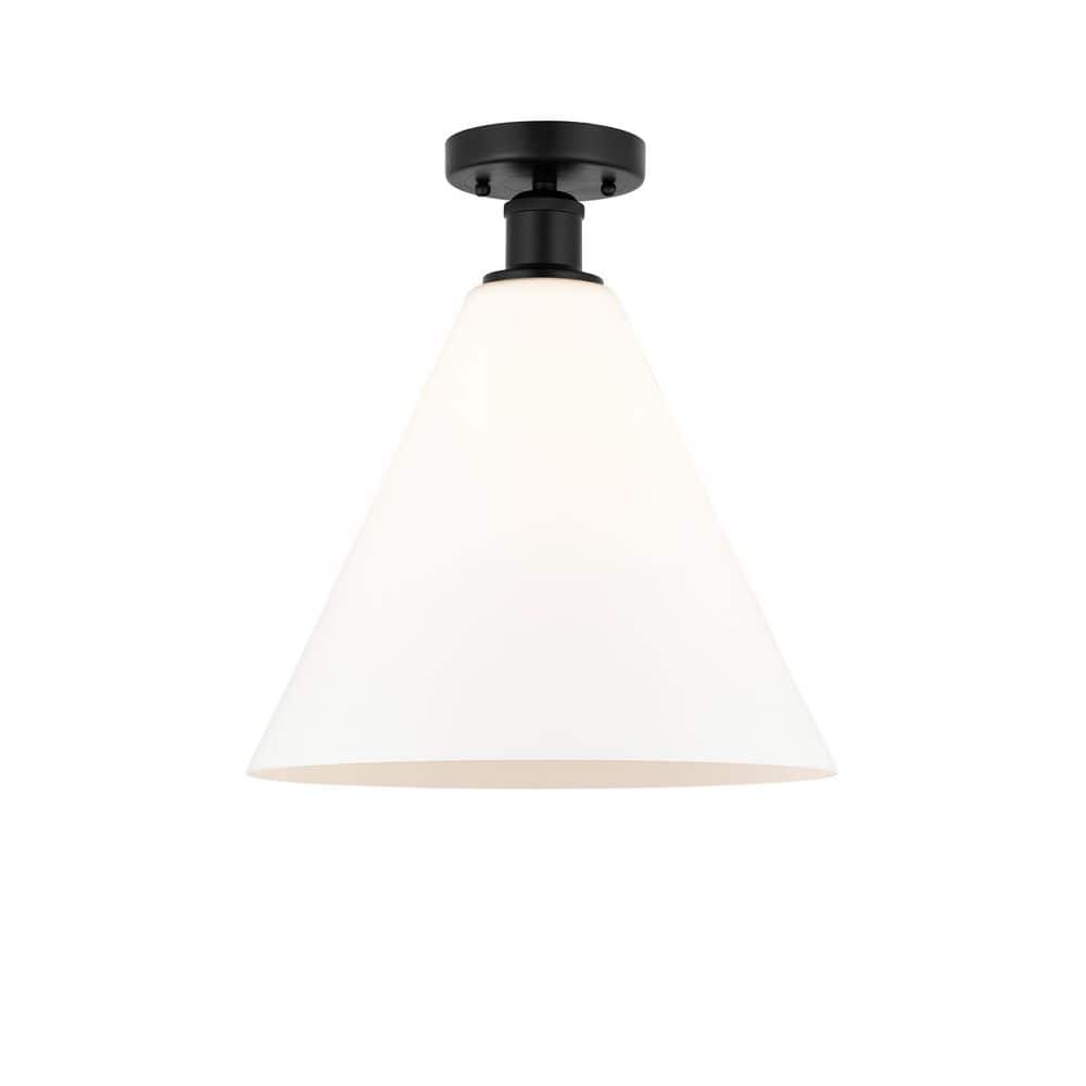 Berkshire 12 in. 1-Light Matte Black Industrial Semi-Flush Mount with Frosted Glass Shade price history on PriceWatchPro