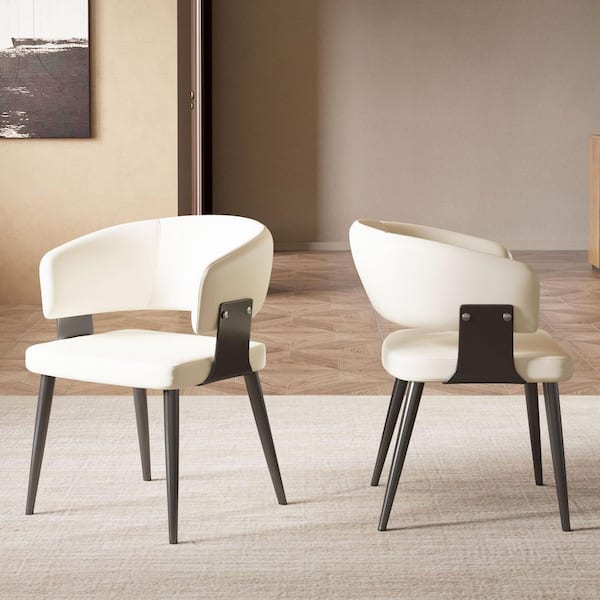 2 Piece Set, Off-White Artificial Leather, Dining Chair with Metal Legs