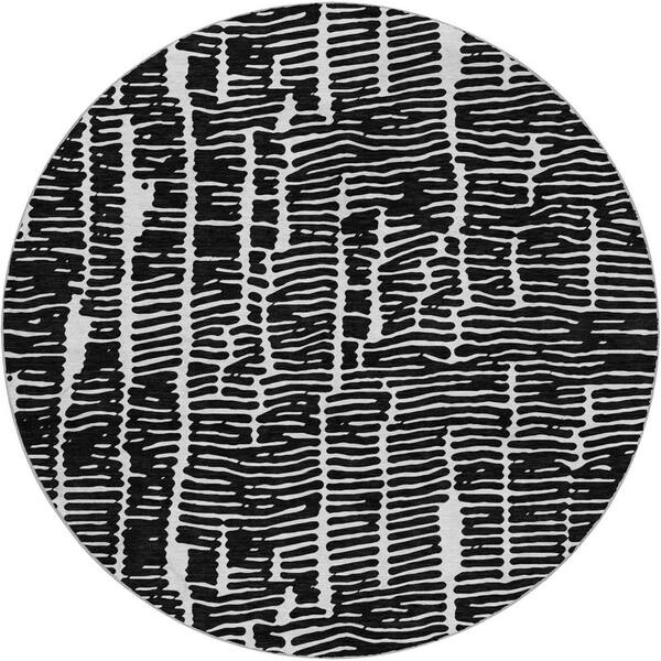 Dream Shag Premium Machine Washable Abstract ADS830 Black 8 ft. x 8 ft. Round Rug