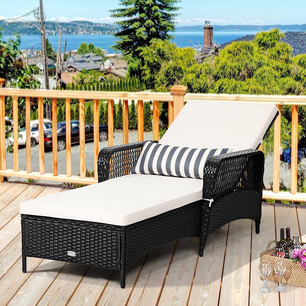 Black Steel Frame Adjustable Chaise Lounge with Off-White Cushions