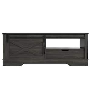 47.2 in. W Dark Gray Rectangular Engineered Wood Coffee Table with Farmhouse Sliding Barn Door for Garden and Backyard