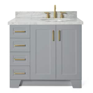 Taylor 37 in. W x 22 in. D x 36 in. H Freestanding Bath Vanity in Grey with Carrara White Marble Top