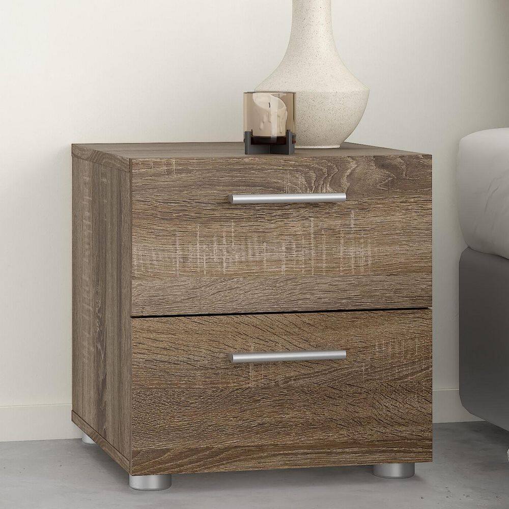 Truffle Transitional 2-Drawer Nightstand with Metal Accents