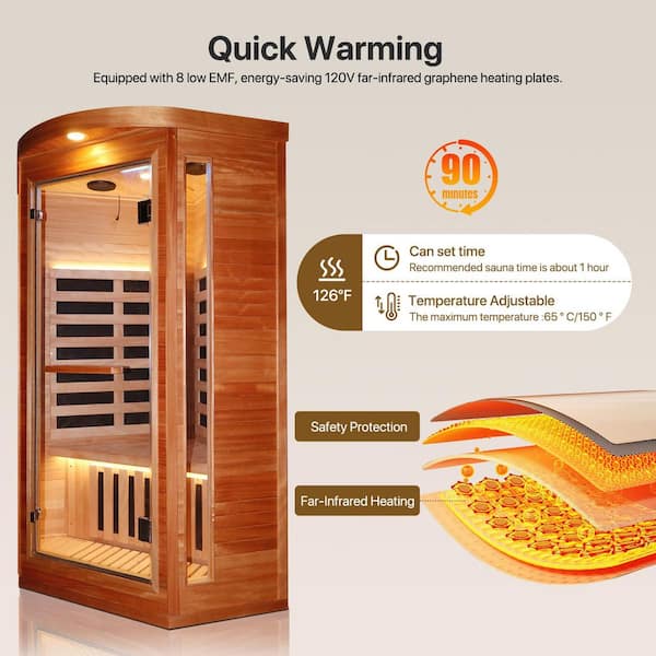 Spygo Moray 1-Person Indoor Okoume Wood Far-Infrared Sauna with 8