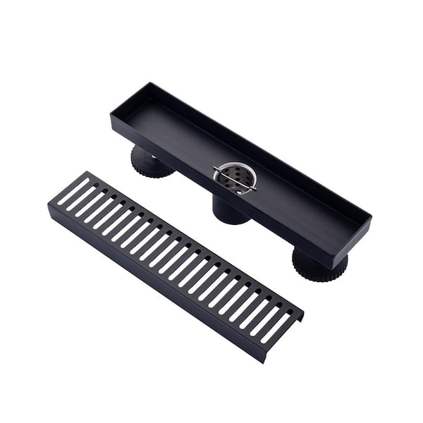 Tahanbath 2.75 in. W x 12 in. D Grid Shower Drain Stainless Steel Decorative Drain Cover with Matte Black