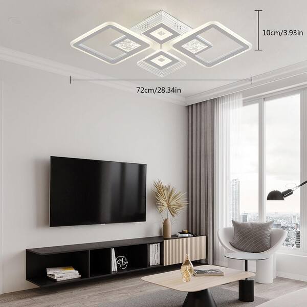 OUKANING 28.34 in. 1-Light White Modern Geometric Design Dimmable
