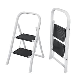 2-Step 7.25 ft. Iron Step Stool 330 lbs. Load Capacity in White