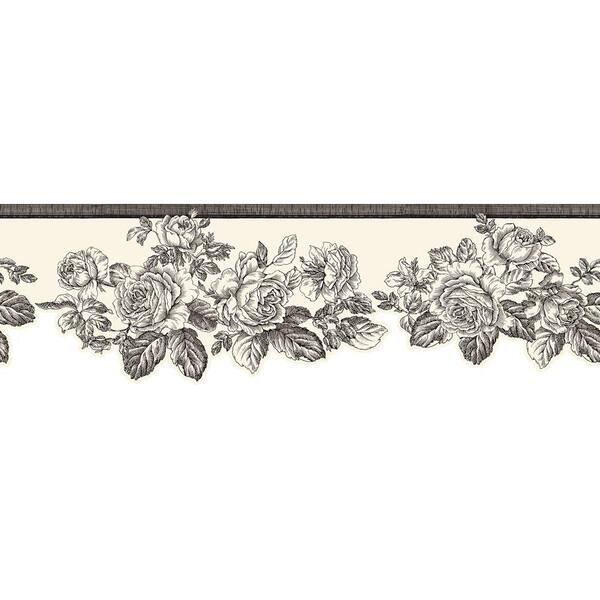 The Wallpaper Company 5.75 in. x 15 ft. Black and White Rose Border