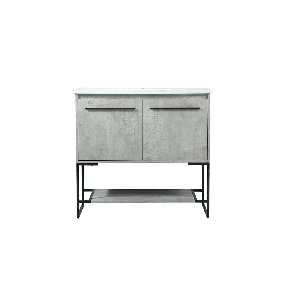 Simply Living 36 in. Single Bathroom Vanity in concrete Grey with Quartz Va