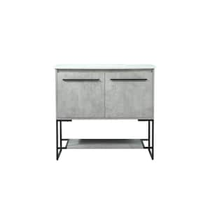 Simply Living 36 in. Single Bathroom Vanity in concrete Grey with Quartz Vanity Top in Ivory White