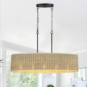 Harley 36.4 in. 5-Light Adjustable Wave Pattern Oval Rattan Kitchen Islands Chandelier, Meticulous Craftsmanship