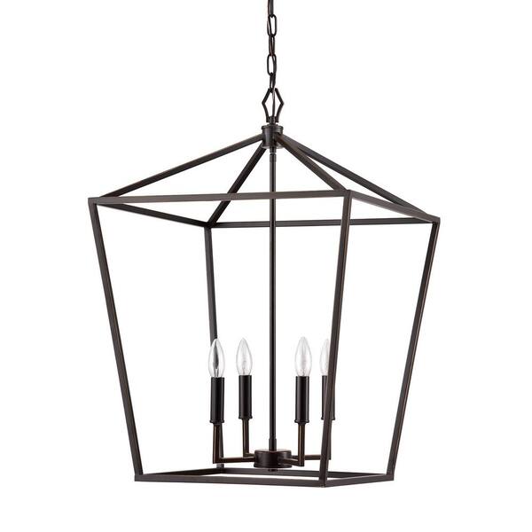 Edvivi Farmhouse 4-Light Oil Rubbed Bronze Finish Pendant Light 20 in. Lantern Cage Chandelier