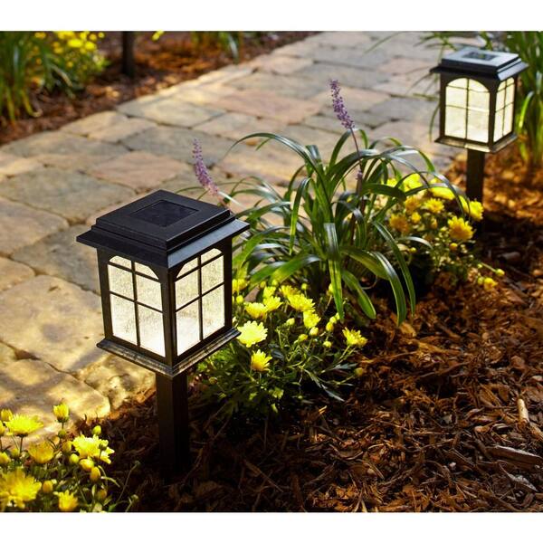 4-Pack Hampton Bay Low-Voltage Black LED Mission Style Path Light Seeded Glass 