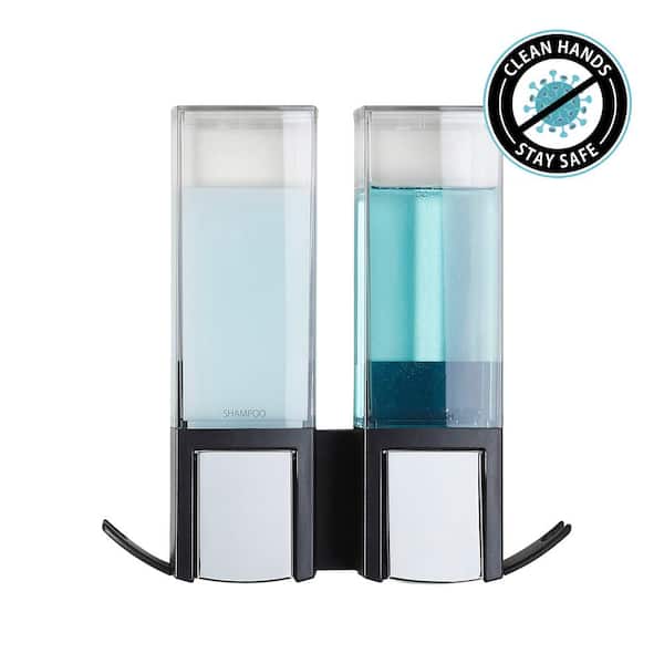 Clever Two Chamber Wall Mount Soap and Shower Dispenser Black/Chrome - Better Living Products: Dual Gel/Lotion Organizer