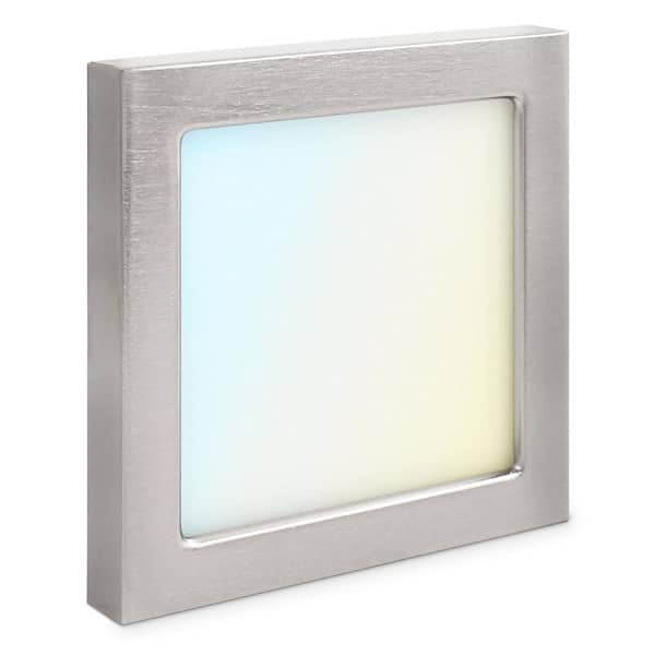 LUXRITE 4 in. Square Nickel Modern Flush Mount Ceiling Light Selectable LED Integrated 10W 600LM 5CCT 2700K-5000K Dimmable ETL
