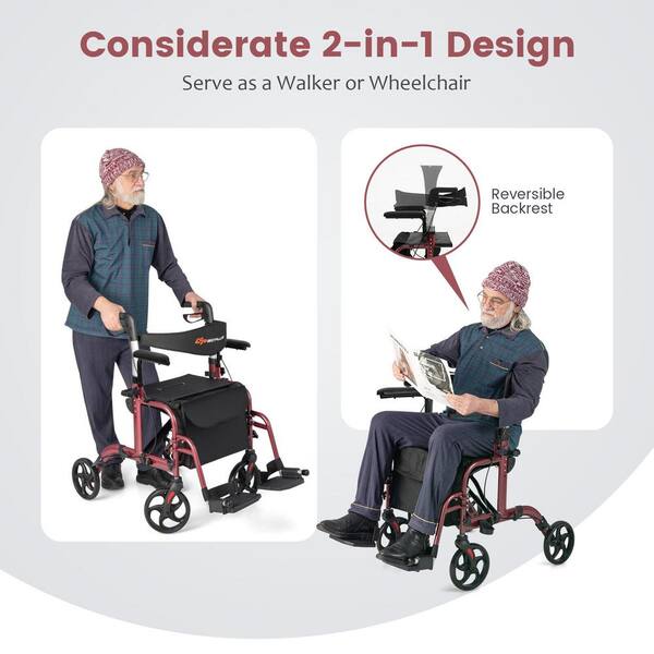 Costway 4-Wheel Folding Rollator Walker with Seat and 8 in Costway 4-Wheel Folding Rollator Walker with Seat and 8 in
