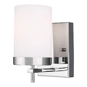 Zire 4.375 in. W 1-Light Chrome Bathroom Vanity Light with Etched White Glass Shade