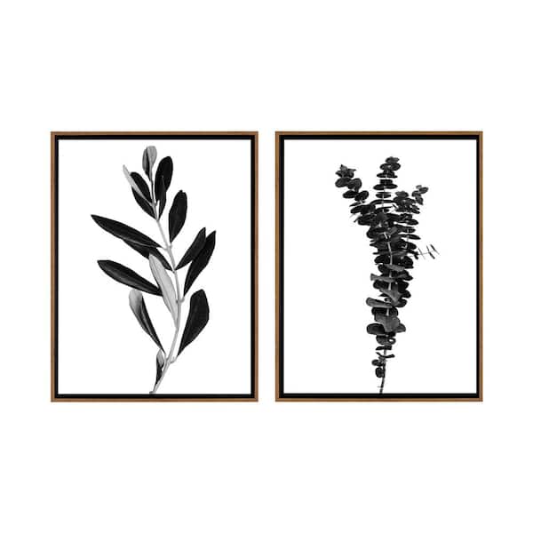 Stratton Home Decor Olive and Eucalyptus Branches Framed Canvas Wall Art - 16 in. x 24 in. Each, by Kelly Merkur 2-Piece Set Natural Frames
