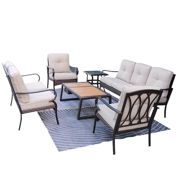 moda furnishings Amy 6-piece iron patio Conversation Set with Beige Cushions