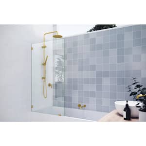 34 in. x 58 in. Frameless Fixed Panel Bathtub Door in Satin Brass without Handle
