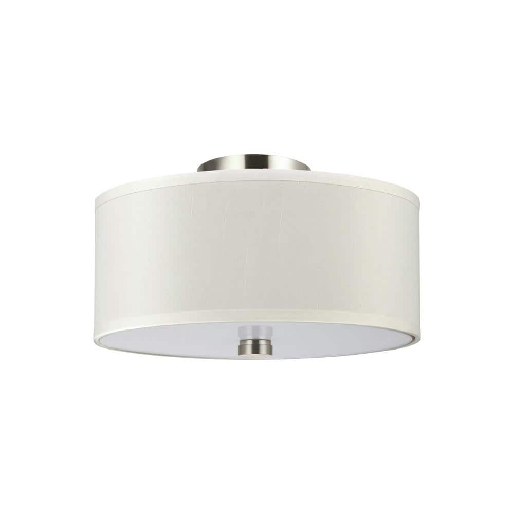 14" Brushed Nickel Drum Flush/Semi-Flush Light with White Acrylic Diffuser