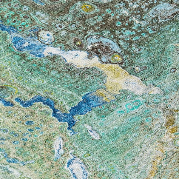 Teal Blue, Lime Green, Green 10 ft. x 14 ft. Woven Abstract Polyester Rectangle Indoor / Outdoor Area Rug