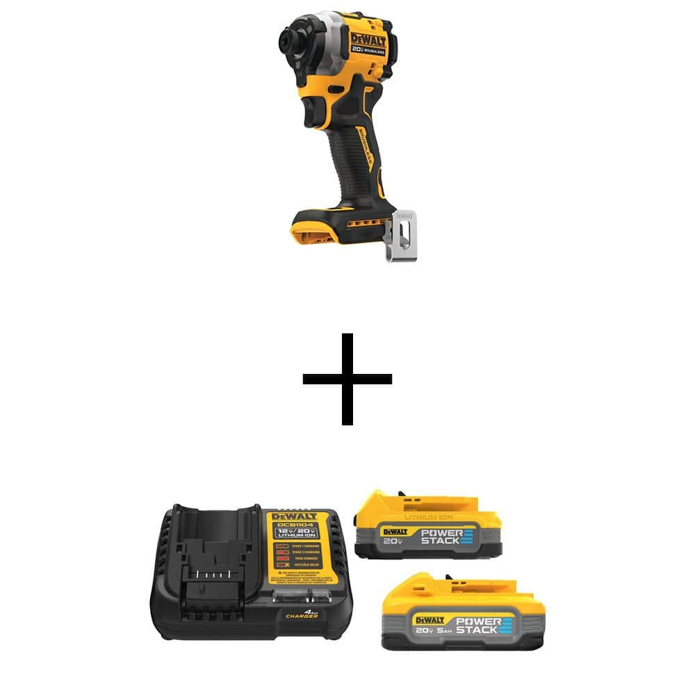 ATOMIC 20-Volt MAX Lithium-Ion Cordless Brushless Compact 1/4 in. Impact Driver with 5Ah and 1.7Ah Batteries and Charger -  DEWALT, DCF850BWP315-2C