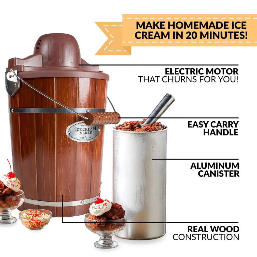Nostalgia Dark Wood 6 Qt Automatic Ice Cream Maker