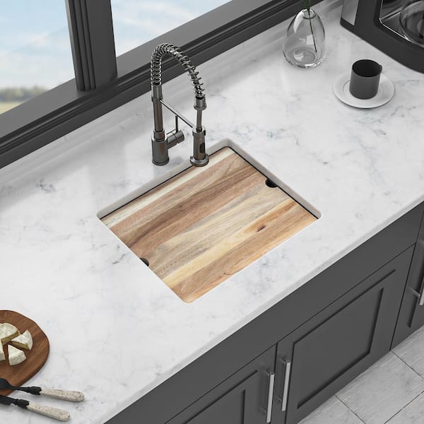 Unbranded - 21 in. Undermount Single Bowl Quartz Black Kitchen Sink with Workstation