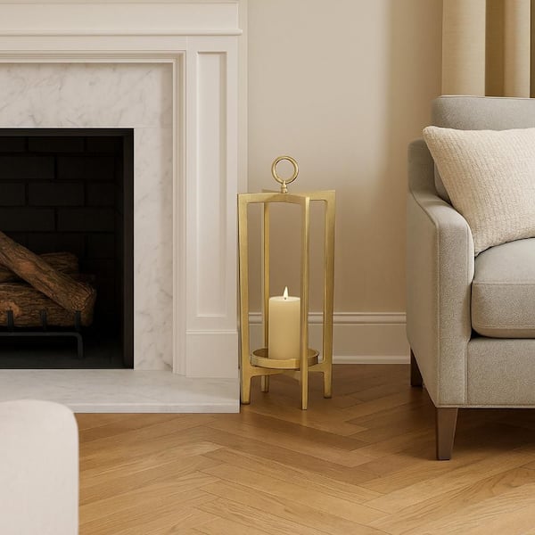 Siana 20 in. H x 11 in. W Classic Gold Finished Metal Frame Lantern Candle Holder