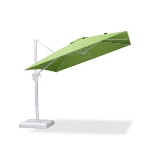 9 ft. Square Outdoor Cantilever Patio Umbrella White Aluminum Offset 360° Rotation Umbrella with Base, Green