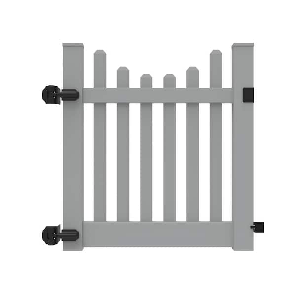 Barrette Outdoor Living Kettle Scallop 4 ft. x 4 ft. Gray Dogear Picket Vinyl Fence Gate