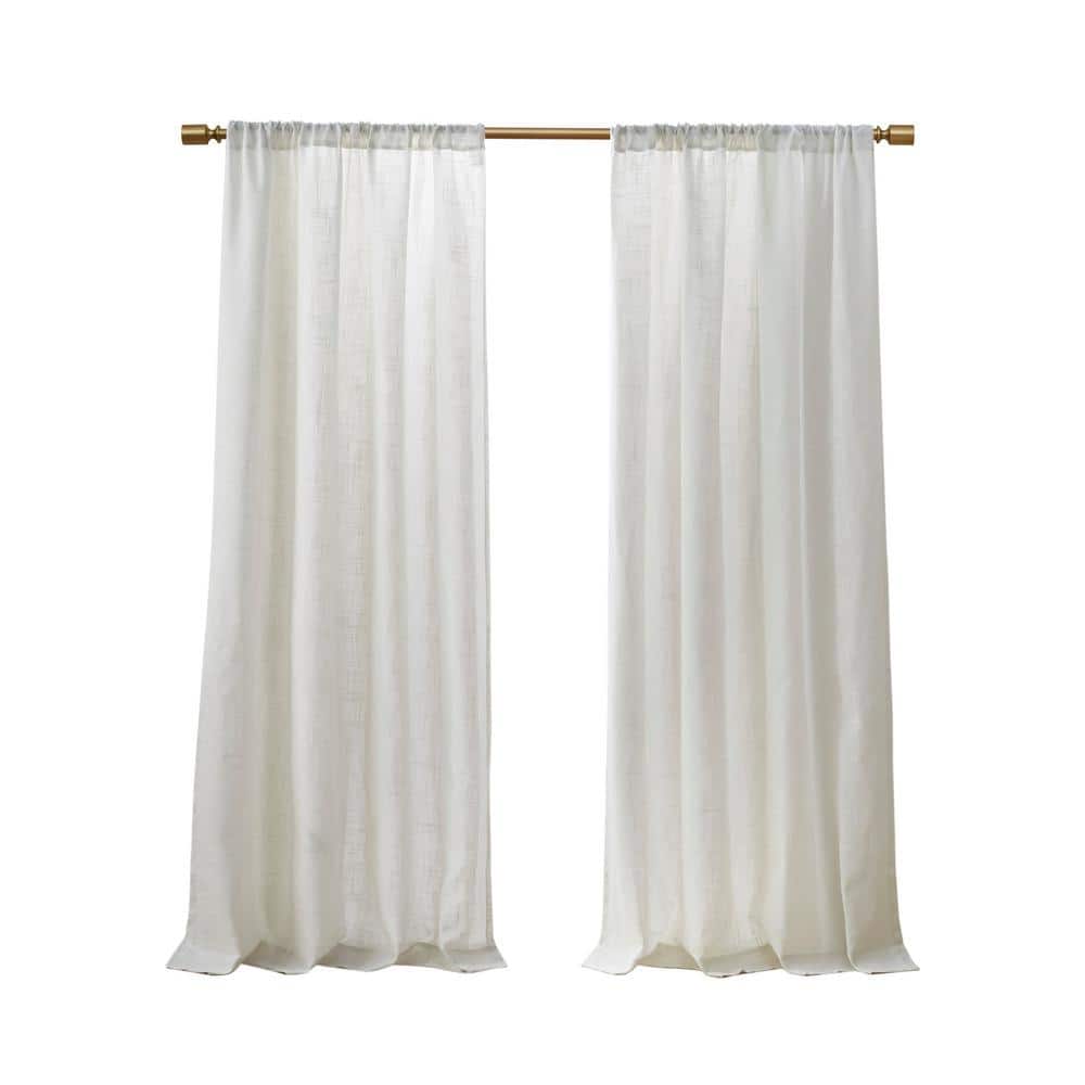 White Linen Blend Light Filtering Curtain Panel Pair