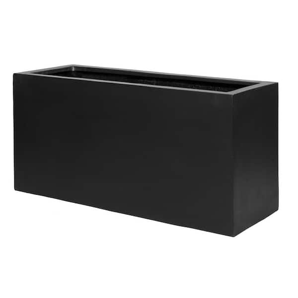 PotteryPots Jort Medium 20 in. Tall Black Fiberstone Indoor Outdoor Modern Rectangular Planter