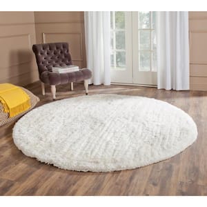 South Beach Shag Snow White 6 ft. x 6 ft. Round Solid Area Rug