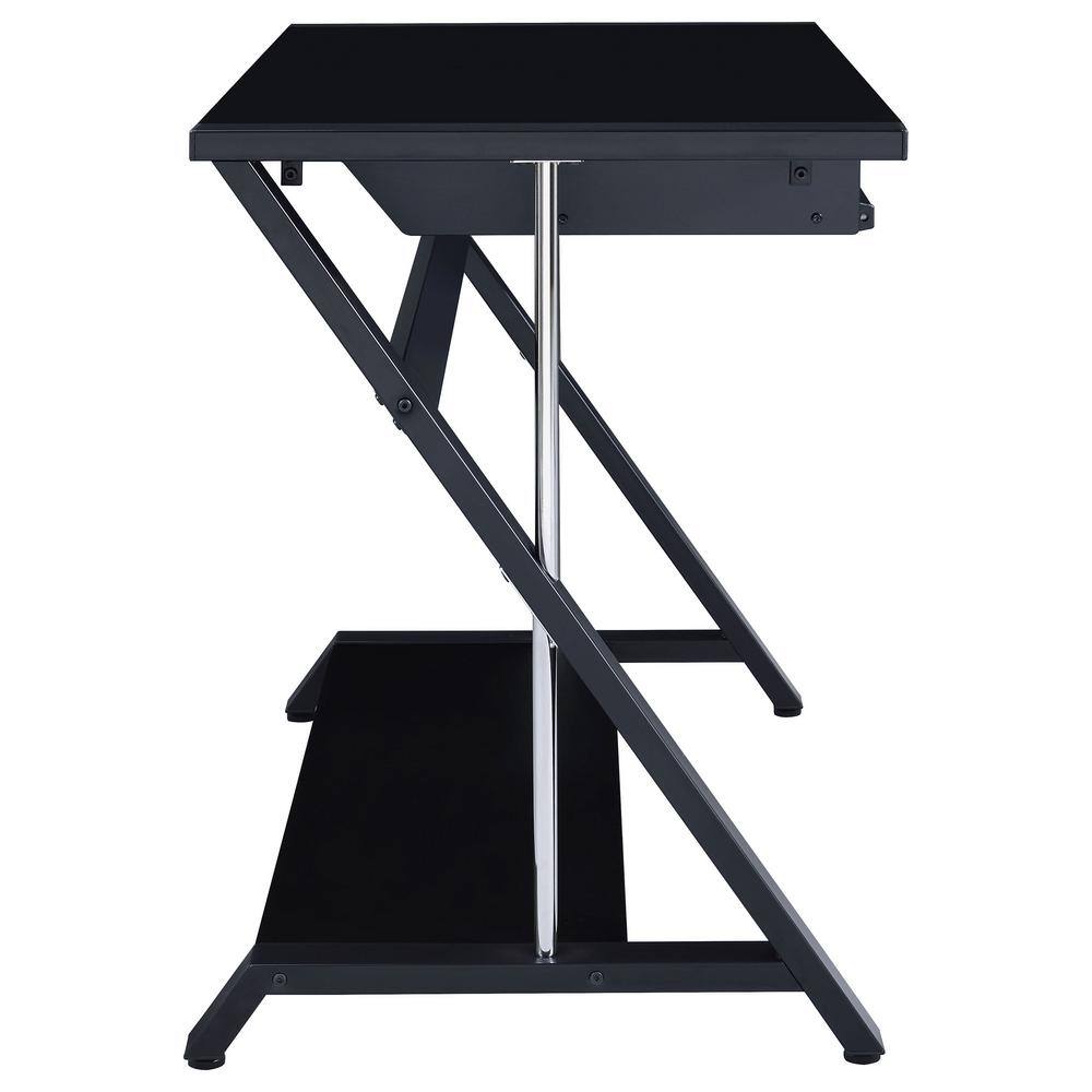 Black Wood Home Office Desk with Keyboard Tray and Shelf