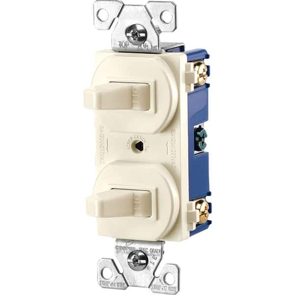 Eaton Commercial Grade 15 Amp Single Pole 2 Toggle Switches with Back and Side Wiring, Light Almond